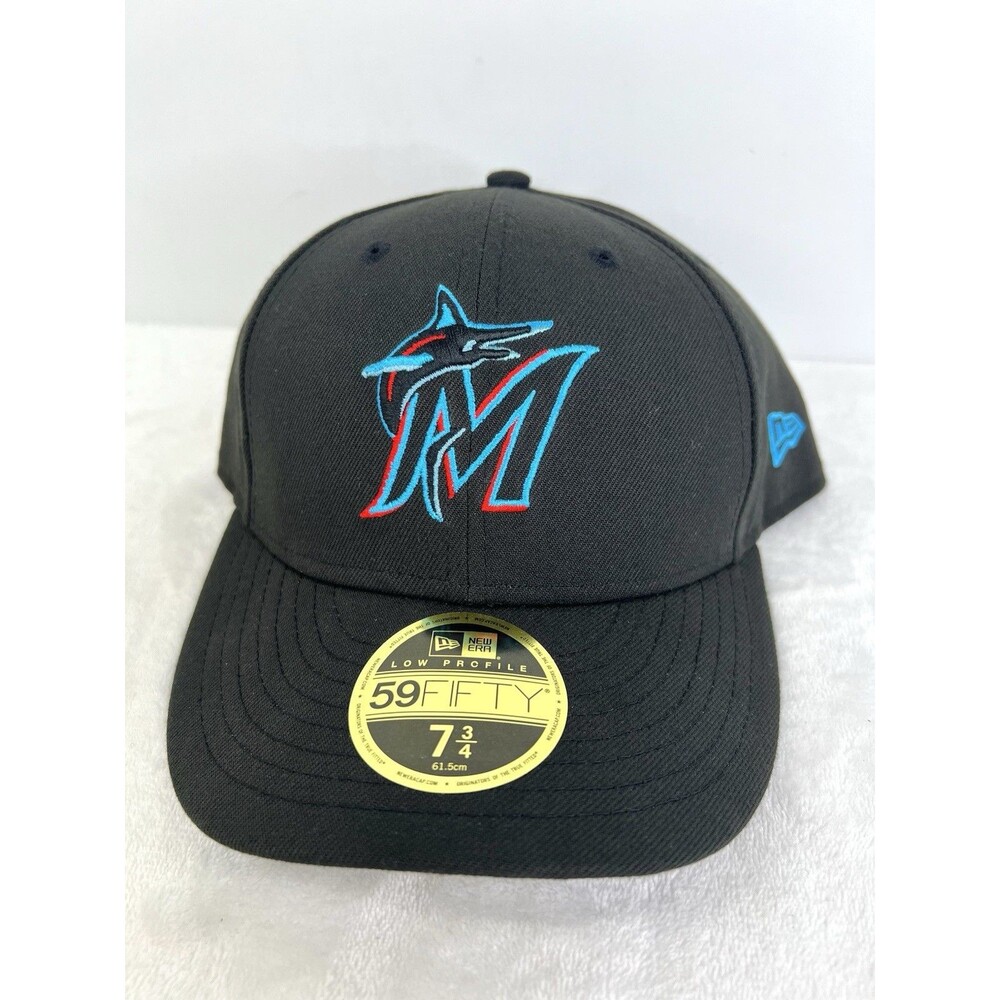 Miami Marlins New Era 59FIFTY Low Profile Black Fitted Hat Cap Size 7 3/4 New